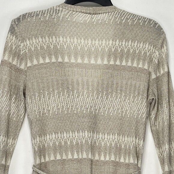 Jones New York Cardigan Sweater Sz PS Taupe Metallic Long Sleeve Top Tie Front - Picture 4 of 16